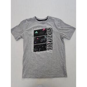 Adidas Boys Youth Medium Gray Camo Logo Short Sleeve T Shirt Cotton